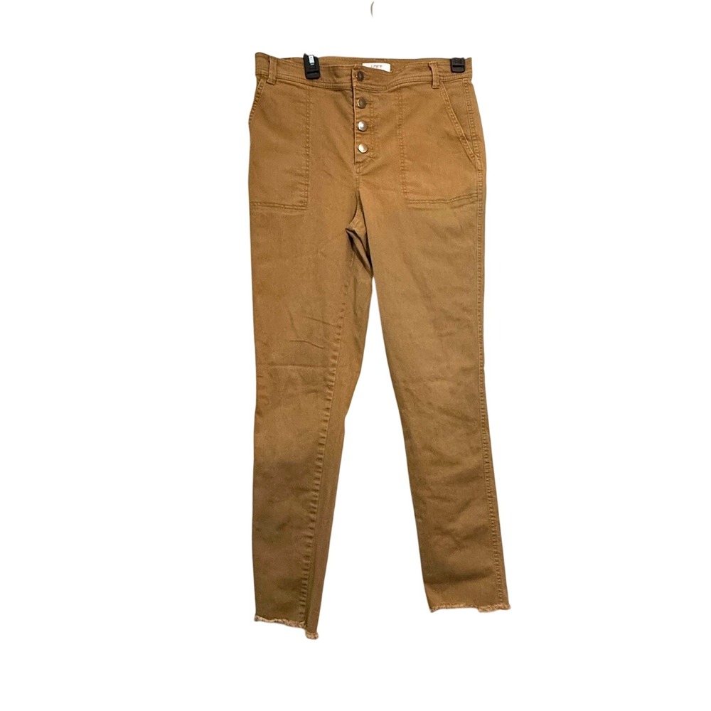 LOFT Women's Trousers Size 10 Button Fly Raw Hem Crop Pants Tan Casual